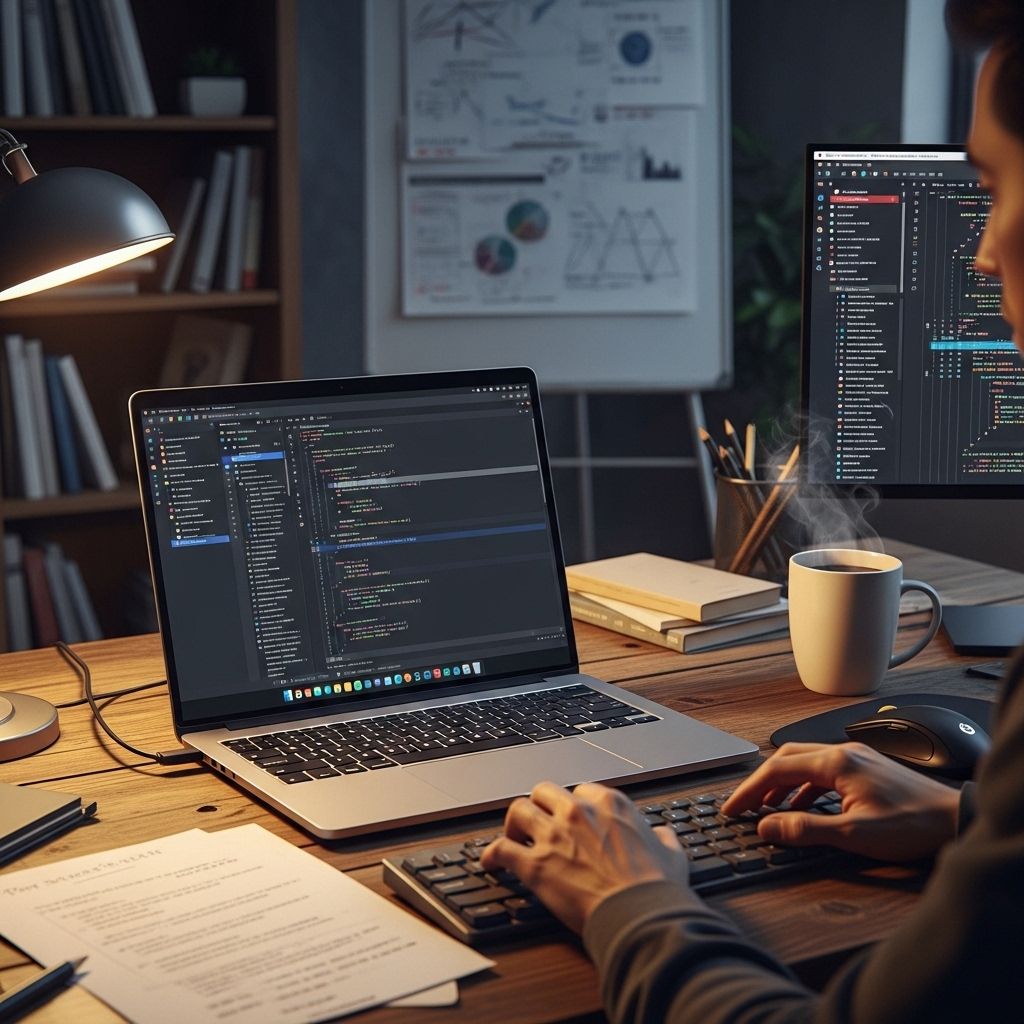 Ноутбук с открытым кодом Python для работы с языковыми моделями GPT на тёмном экране в рабочем пространстве разработчика