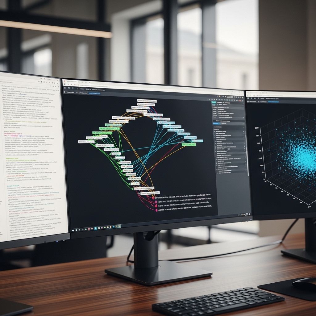 Визуализация обработки естественного языка с деревьями зависимостей, выделением именованных сущностей и семантическими векторами на экране